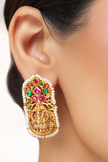 Zevar By Geeta Gold Plated Stones, Pearls, Crystals Kundan Embellished Temple Choker Set Online at Aza Fashions Zevar By Geeta_Gold Plated Stones, Pearls, Crystals Kundan Embellished Temple Choker Set _Online_at_Aza_Fashions