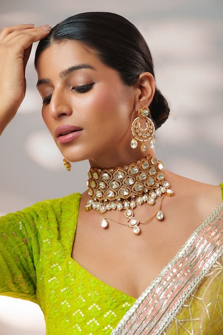 Zevar By Geeta Moissanite & Polki Choker Set 