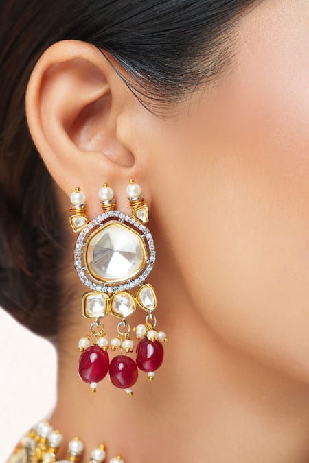 Zevar By Geeta_Gold Plated Stones, Pearls, Beads, Kundan And Polki Embellished Choker Set _Online_at_Aza_Fashions