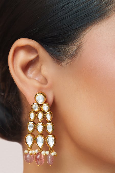 Shop_Zevar By Geeta_Gold Plated Stones, Pearls, Crystals Kundan And Polki Embellished Necklace Set _Online_at_Aza_Fashions