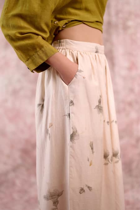 Shop_Doodlage_Beige Bemberg, Linen Printed Pant _Online_at_Aza_Fashions