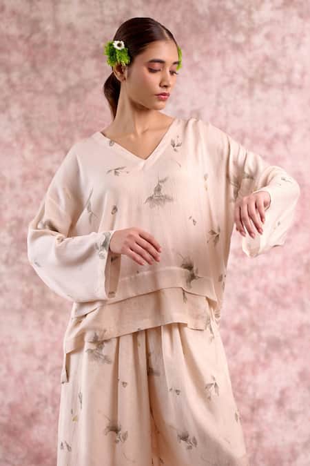 Doodlage Printed Layered V-Neck Top 