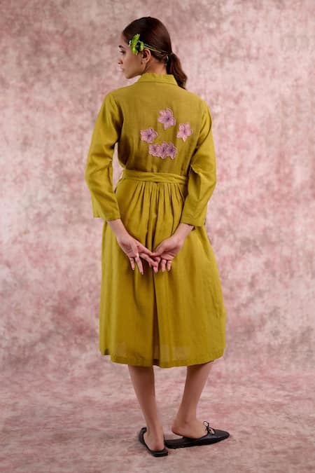 Doodlage Floral Embroidered Shirt Dress 