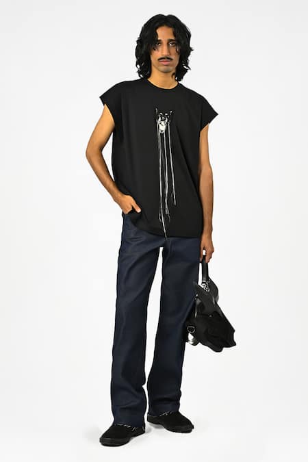 Huemn Fringed Hand Embroidered Canine T-shirt 