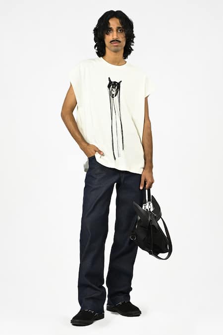 Huemn Fringed Hand Embroidered Canine T-shirt 