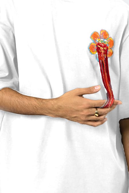 Huemn Hand Embroidered Floral T-shirt 