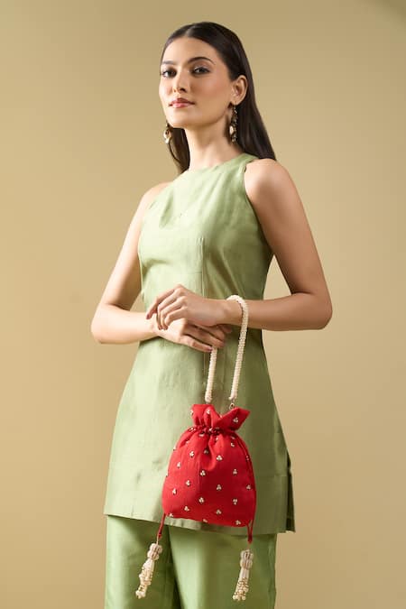 Buy Nazaakat By Samara Singh Red Embroidery, Zari, Beads, Tassels Myra Hand Potli Bag Online at Aza Fashions Buy_Nazaakat By Samara Singh_Red Embroidery, Zari, Beads, Tassels Myra Hand Potli Bag _Online_at_Aza_Fashions