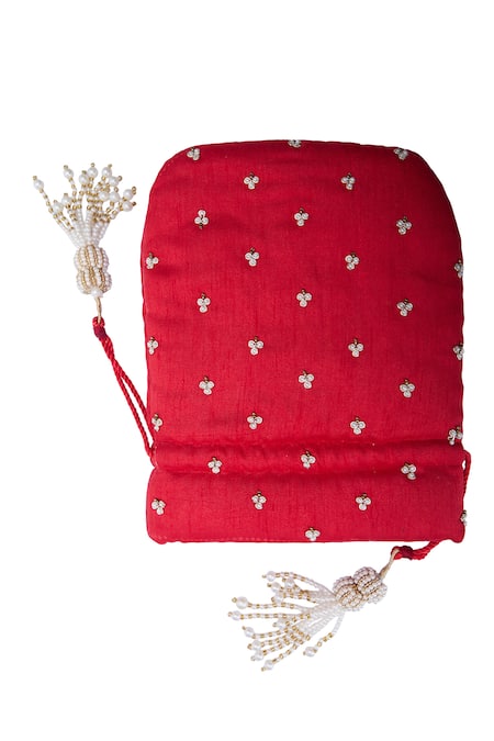 Shop Nazaakat By Samara Singh Red Embroidery, Zari, Beads, Tassels Myra Hand Potli Bag Online at Aza Fashions Shop_Nazaakat By Samara Singh_Red Embroidery, Zari, Beads, Tassels Myra Hand Potli Bag _Online_at_Aza_Fashions