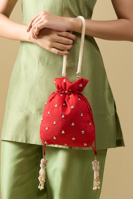 Nazaakat By Samara Singh Myra Hand Embroidered Zari Potli Bag 