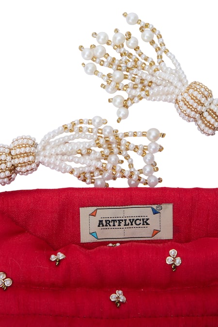 Buy Nazaakat By Samara Singh Red Embroidery, Zari, Beads, Tassels Myra Hand Potli Bag Buy_Nazaakat By Samara Singh_Red Embroidery, Zari, Beads, Tassels Myra Hand Potli Bag