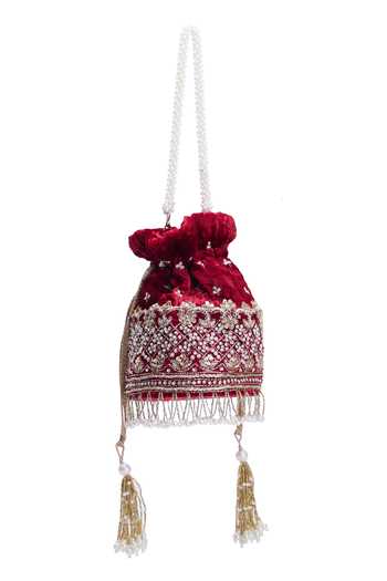Nazaakat By Samara Singh Gulab Zari Hand Embroidered Zari Potli Bag 