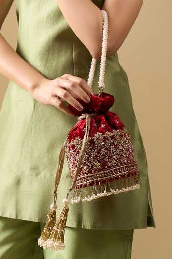 Nazaakat By Samara Singh Gulab Zari Hand Embroidered Zari Potli Bag 