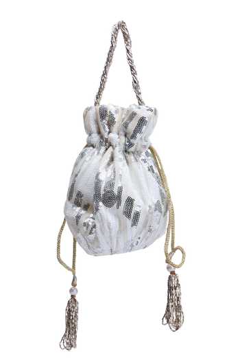 Buy Nazaakat By Samara Singh White Sequins, Tassels Bella Embroidered Potli Bag Online at Aza Fashions Buy_Nazaakat By Samara Singh_White Sequins, Tassels Bella Embroidered Potli Bag _Online_at_Aza_Fashions