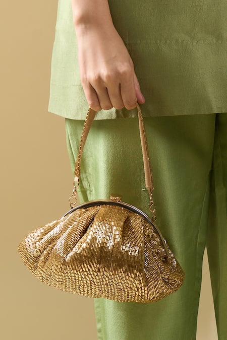 Nazaakat By Samara Singh_Gold Embroidery, Beads Hand Cutdana Batua Bag _Online_at_Aza_Fashions