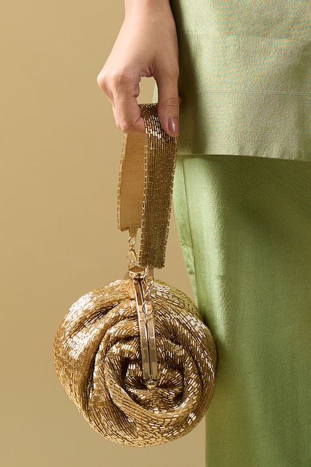 Shop_Nazaakat By Samara Singh_Gold Embroidery, Beads Hand Cutdana Batua Bag _Online_at_Aza_Fashions