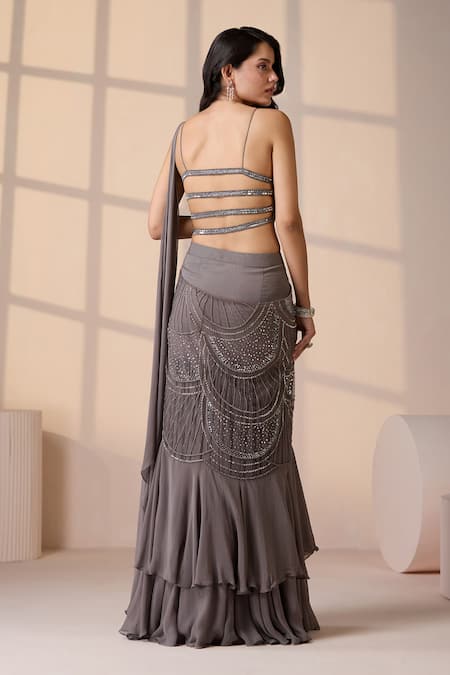 Chaashni By Maansi And Ketan Pre-Draped Lehenga Saree With Embroidered Blouse 