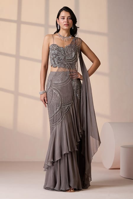 Chaashni By Maansi And Ketan Pre-Draped Lehenga Saree With Embroidered Blouse 