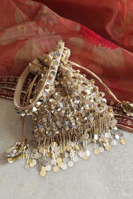 Plode_Silver Sequins, Tassels Pataka Potli Bag _Online_at_Aza_Fashions