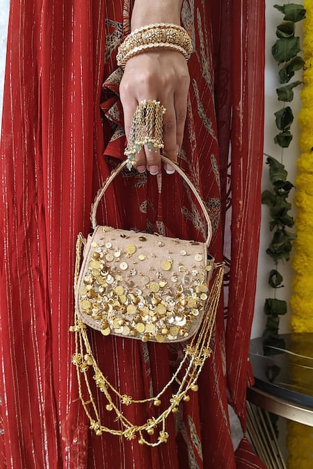 Buy_Plode_Gold Sequins, Tassels, Embroidery Charm Embellished Bag _Online_at_Aza_Fashions