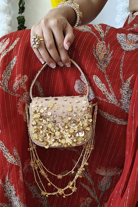 Shop_Plode_Gold Sequins, Tassels, Embroidery Charm Embellished Bag _Online_at_Aza_Fashions