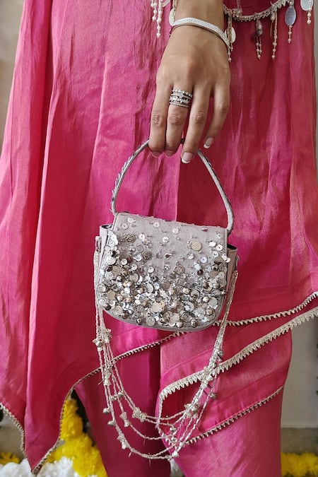 Buy_Plode_Silver Sequins, Beads, Tassels Charm Embellished Bag _Online_at_Aza_Fashions