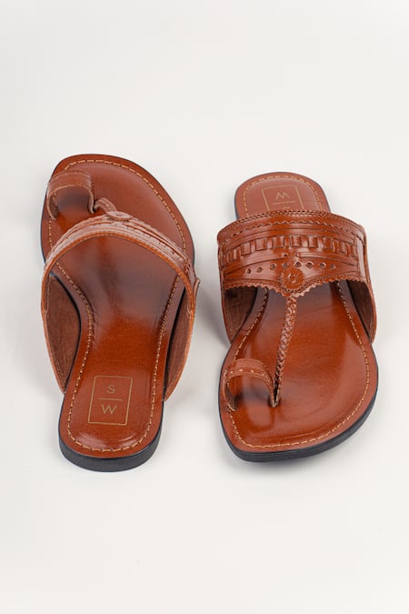 Sandalwali Luna Leather Kolhapuri Flat Sandals 