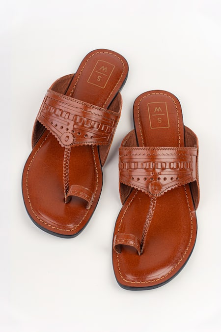 Sandalwali Luna Leather Kolhapuri Flat Sandals 