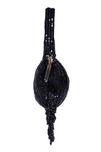 Buy_Nazaakat By Samara Singh_Black Sequins, Beads, Tassels And Beaded Fringe Batua Bag _Online_at_Aza_Fashions