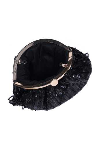 Shop_Nazaakat By Samara Singh_Black Sequins, Beads, Tassels And Beaded Fringe Batua Bag _Online_at_Aza_Fashions