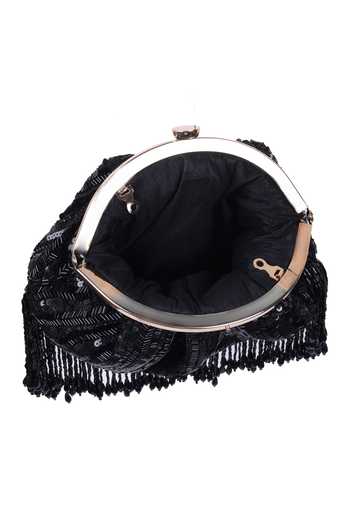 Nazaakat By Samara Singh_Black Sequins, Beads, Tassels And Beaded Fringe Batua Bag _at_Aza_Fashions