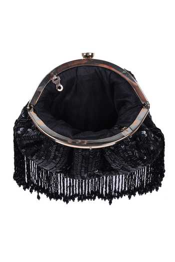 Buy_Nazaakat By Samara Singh_Black Sequins, Beads, Tassels And Beaded Fringe Batua Bag 