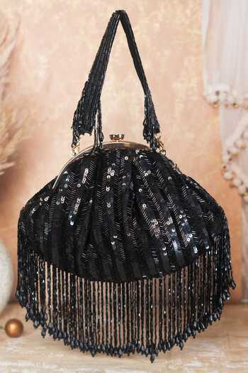 Buy Nazaakat By Samara Singh Black Sequins, Beads, Tassels And Beaded Fringe Batua Bag at Aza Fashions Buy_Nazaakat By Samara Singh_Black Sequins, Beads, Tassels And Beaded Fringe Batua Bag _at_Aza_Fashions