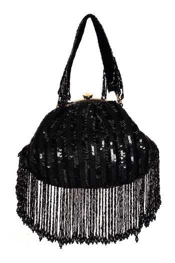 Nazaakat By Samara Singh_Black Sequins, Beads, Tassels And Beaded Fringe Batua Bag _Online_at_Aza_Fashions