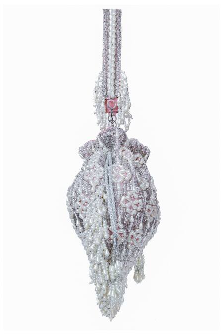 Buy Nazaakat By Samara Singh Pink Beads, Tassels Beaded Floral Pattern Potli Bag Online at Aza Fashions Buy_Nazaakat By Samara Singh_Pink Beads, Tassels Beaded Floral Pattern Potli Bag _Online_at_Aza_Fashions