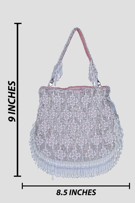 Nazaakat By Samara Singh Pink Beads, Tassels Beaded Floral Pattern Potli Bag at Aza Fashions Nazaakat By Samara Singh_Pink Beads, Tassels Beaded Floral Pattern Potli Bag _at_Aza_Fashions