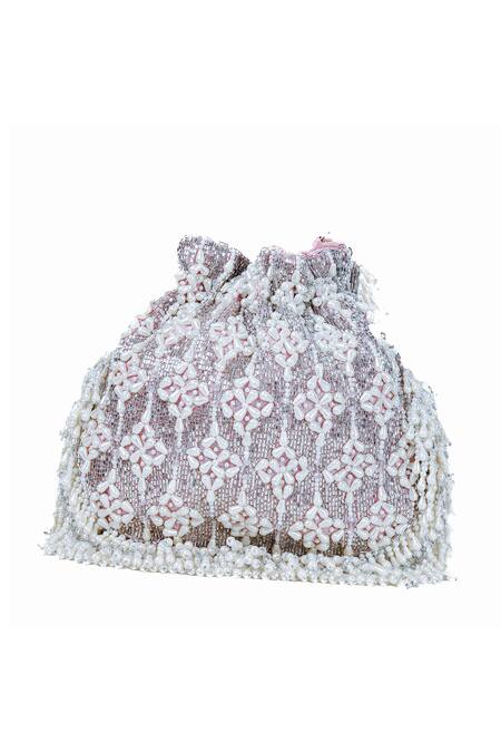 Buy Nazaakat By Samara Singh Pink Beads, Tassels Beaded Floral Pattern Potli Bag Buy_Nazaakat By Samara Singh_Pink Beads, Tassels Beaded Floral Pattern Potli Bag