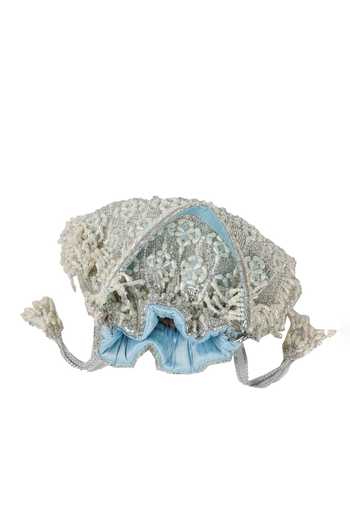 Buy_Nazaakat By Samara Singh_Blue Beads, Tassels Beaded Floral Pattern Potli Bag _Online_at_Aza_Fashions