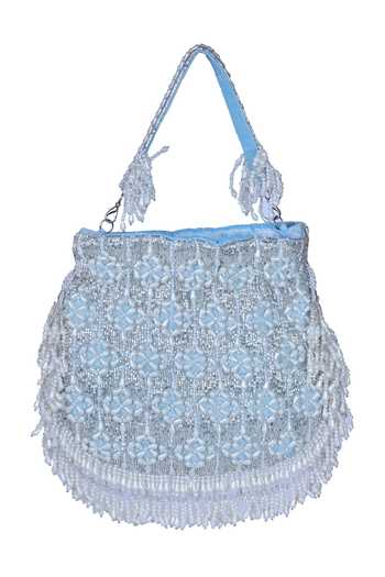 Nazaakat By Samara Singh_Blue Beads, Tassels Beaded Floral Pattern Potli Bag _Online_at_Aza_Fashions