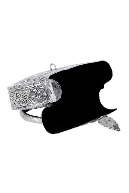 Buy_Nazaakat By Samara Singh_Silver Floral Embossed Metal Clutch With Handle _Online_at_Aza_Fashions