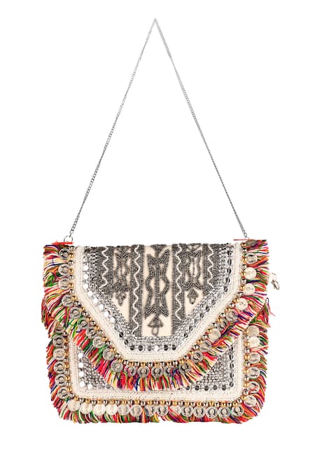Nazaakat By Samara Singh Embellished Coin & Fringe Boho Bag 