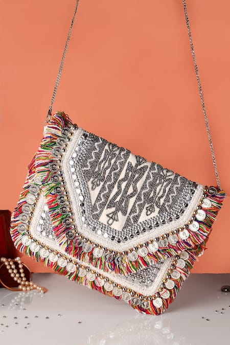 Nazaakat By Samara Singh Embellished Coin & Fringe Boho Bag 