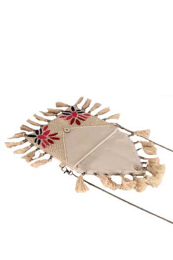 Nazaakat By Samara Singh_Cream Beads, Embroidery, Tassels Floral Beaded Boho Bag _Online_at_Aza_Fashions