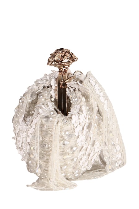 Nazaakat By Samara Singh_White Sequins, Beads, Tassels And Embellished Batua Bag _Online_at_Aza_Fashions