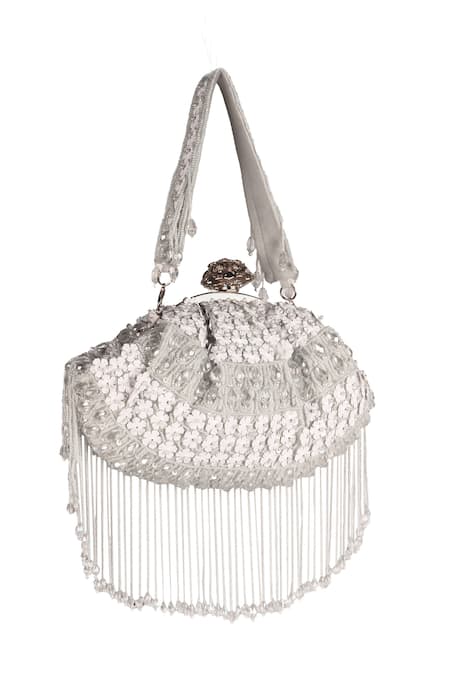 Buy_Nazaakat By Samara Singh_White Sequins, Beads, Tassels And Embellished Batua Bag _Online_at_Aza_Fashions