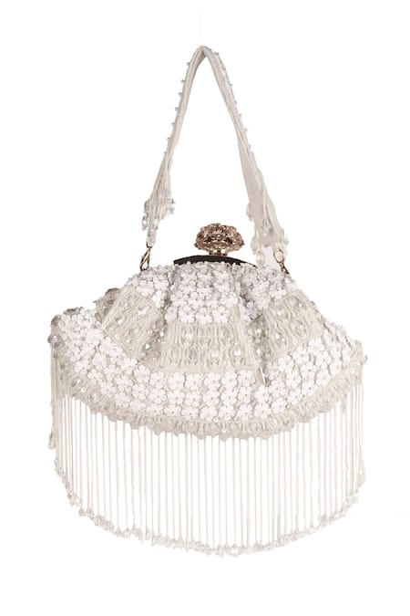 Shop_Nazaakat By Samara Singh_White Sequins, Beads, Tassels And Embellished Batua Bag _Online_at_Aza_Fashions