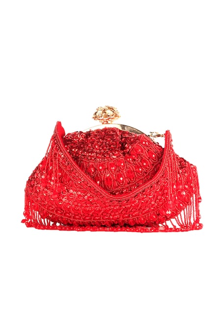 Nazaakat By Samara Singh_Red Sequins, Beads, Tassels Embellished Batua Bag With Detachable Handle _Online_at_Aza_Fashions