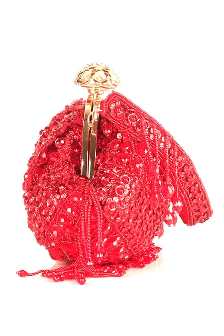 Buy_Nazaakat By Samara Singh_Red Sequins, Beads, Tassels Embellished Batua Bag With Detachable Handle _Online_at_Aza_Fashions