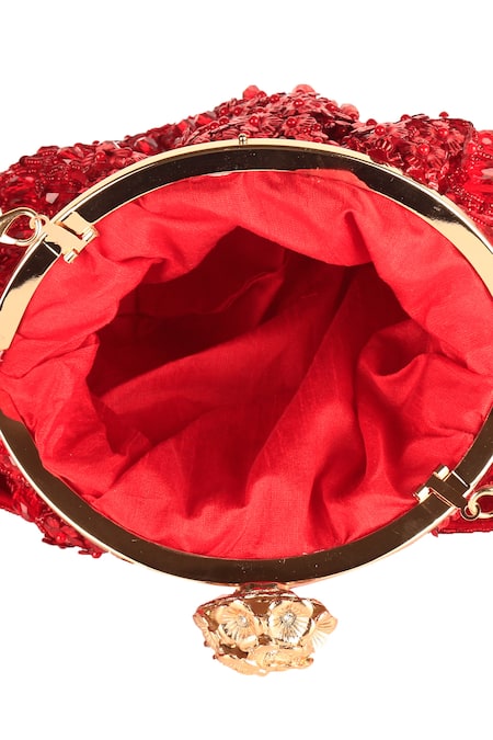 Shop_Nazaakat By Samara Singh_Red Sequins, Beads, Tassels Embellished Batua Bag With Detachable Handle _Online_at_Aza_Fashions