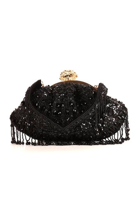 Nazaakat By Samara Singh_Black Sequins, Beads, Tassels Beaded Fringe Batua Bag With Handle _Online_at_Aza_Fashions