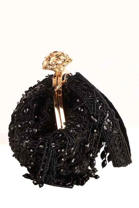 Buy_Nazaakat By Samara Singh_Black Sequins, Beads, Tassels Beaded Fringe Batua Bag With Handle _Online_at_Aza_Fashions